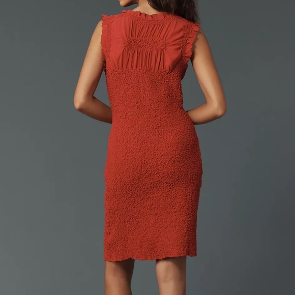 By Anthropologie Ruffle-Trim Textured Mini Dress BNWT XS - Picture 4 of 13